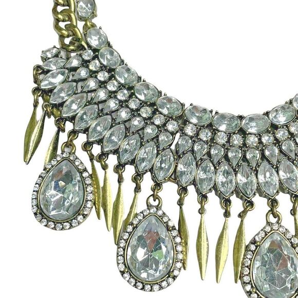 𝅺SIGNED Baublebar Crystal Rhinestone Cluster Bib Necklace Statement Art Deco - Picture 6 of 8